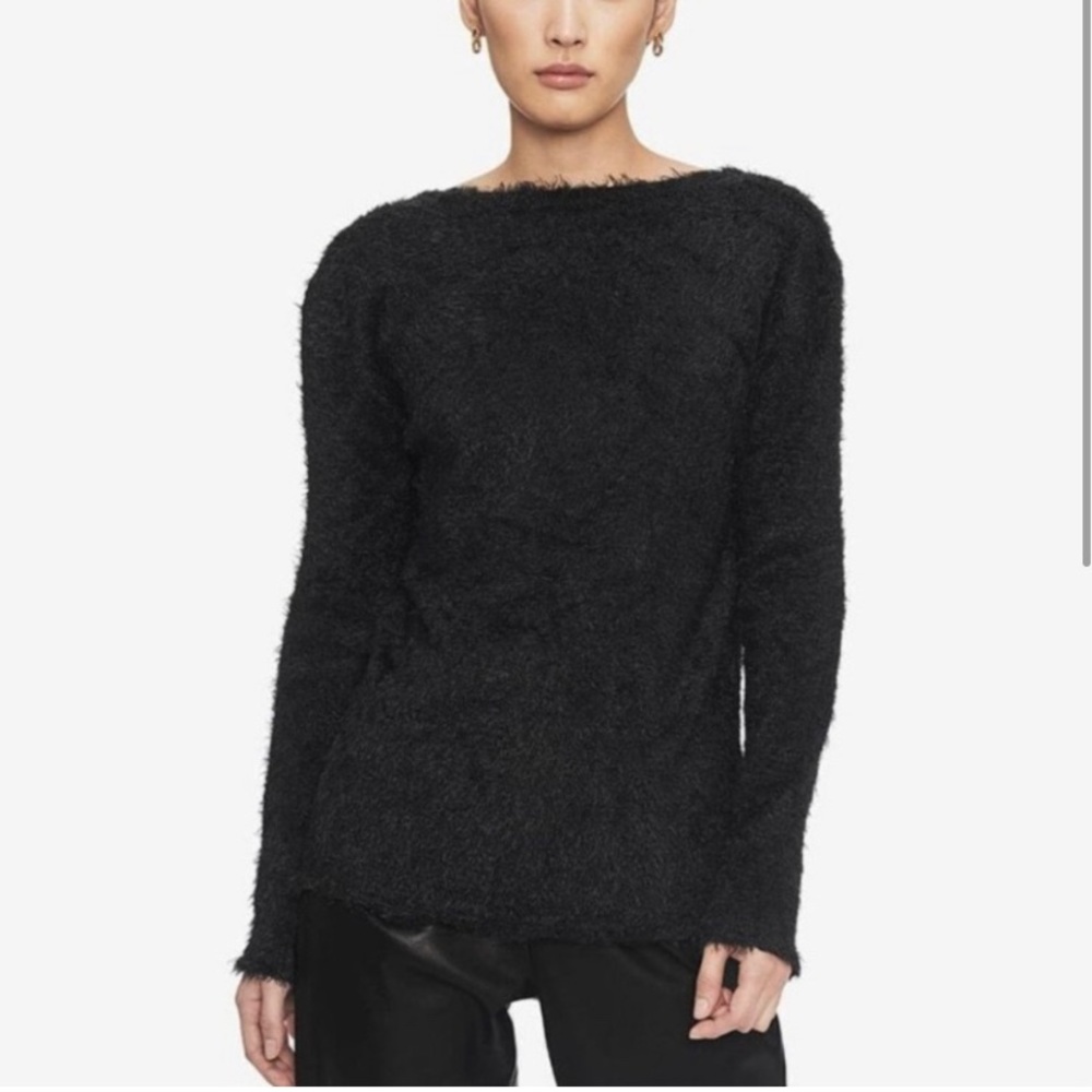 ANINE BING Open Back Fuzzy Knit Sweater Black